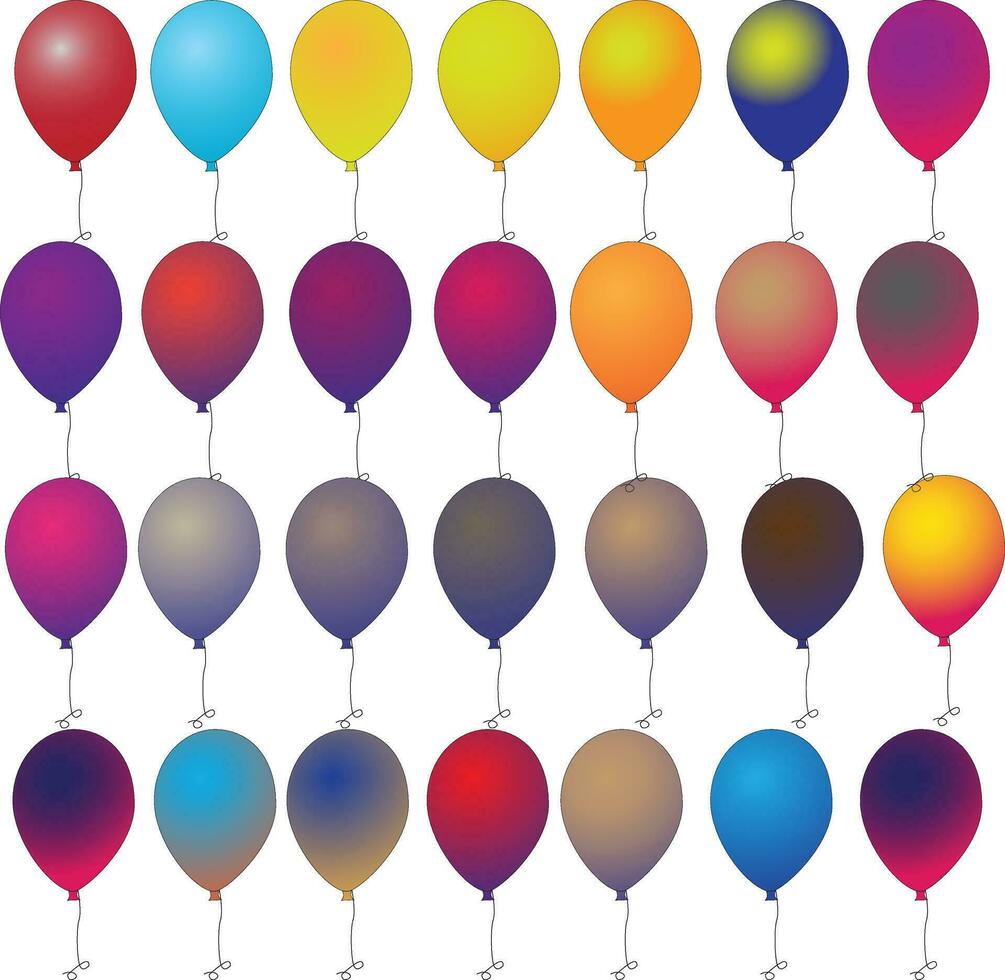 Balloon in cartoon style. Bunch of balloons for birthday and party. Flying ballon with rope. Blue, red and yellow ball isolated on white background. Flat icon for vector
