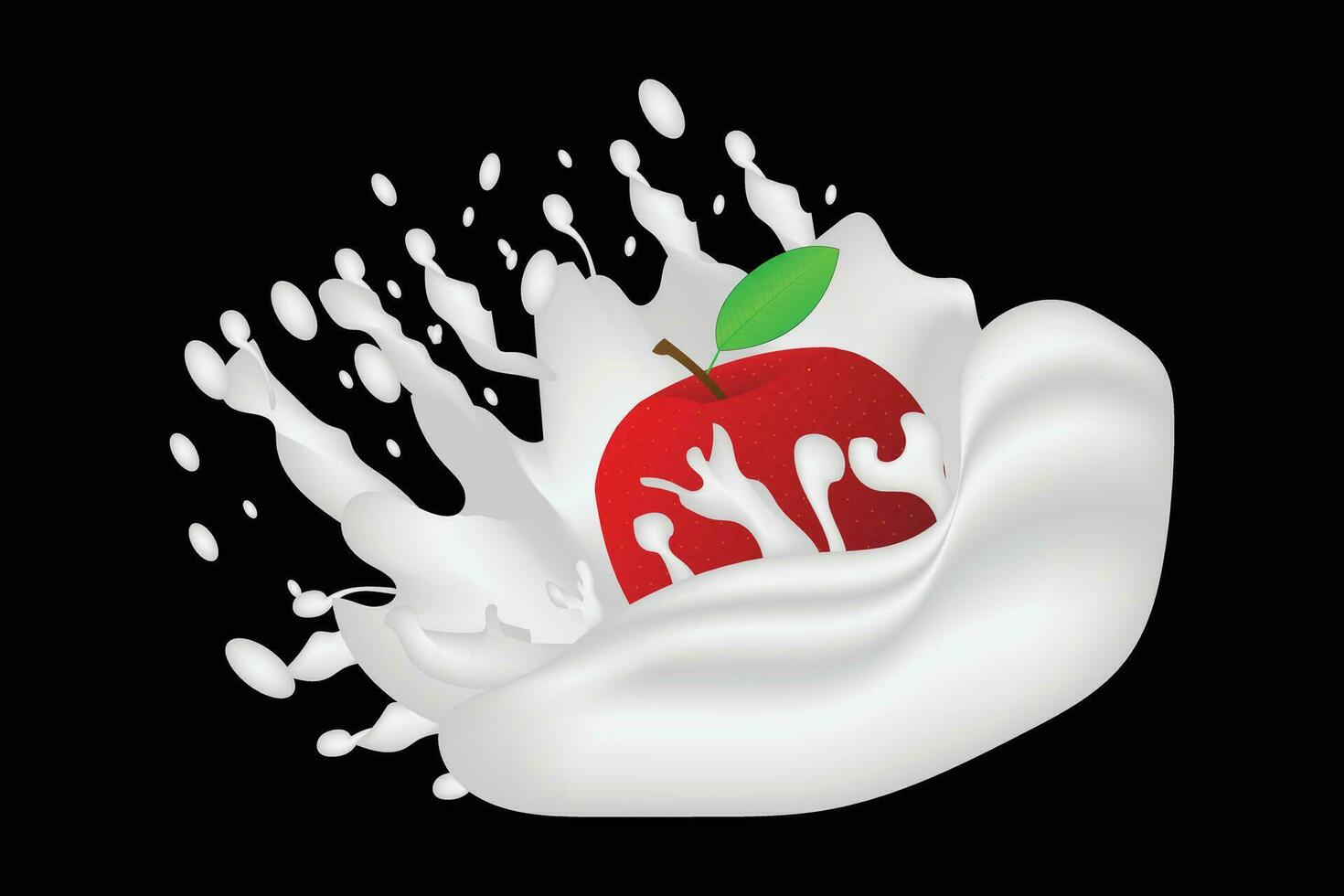 apple in milk splash . realistic view . vector