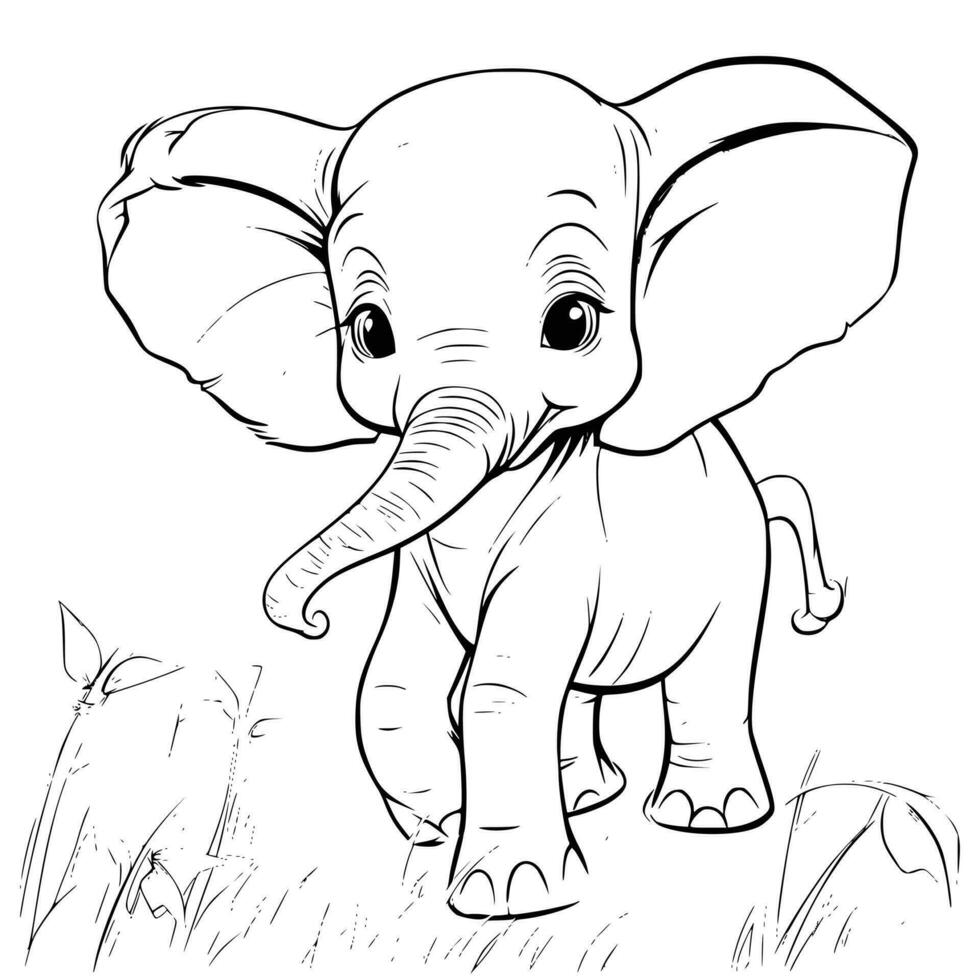 Baby Elephant Playing Coloring Pages Drawing For Kids vector