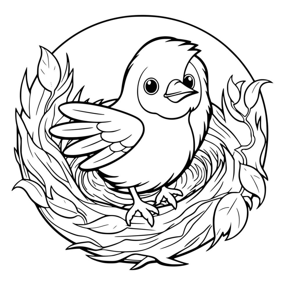 A Bird Sits in A Nest Coloring Page for Kids vector