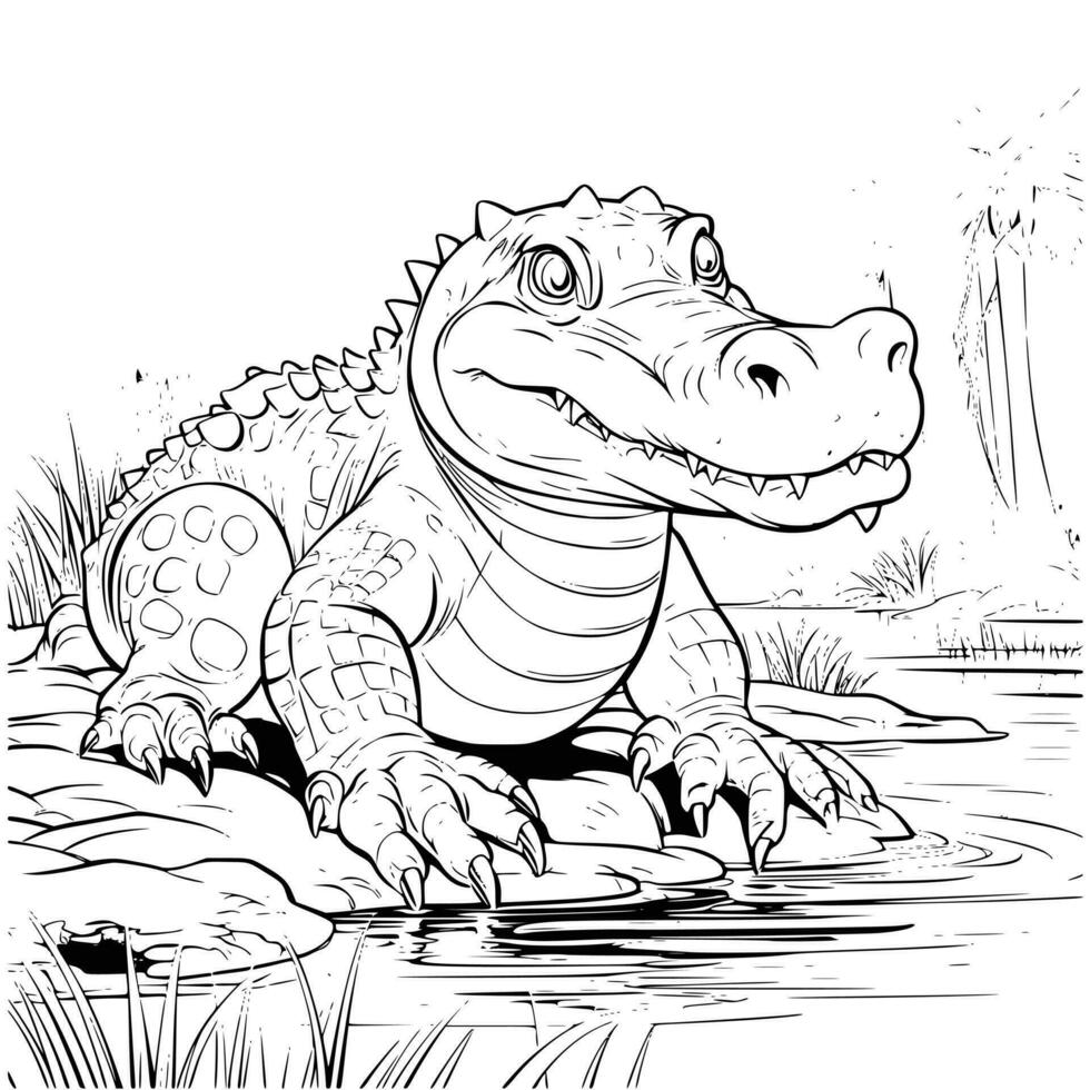 alligator coloring pages for kids vector