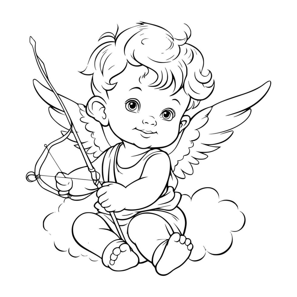 Baby Cupid Coloring Pages Drawing For Kids vector