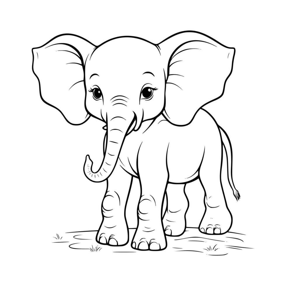 Baby Elephant Coloring Page Drawing For Kids vector