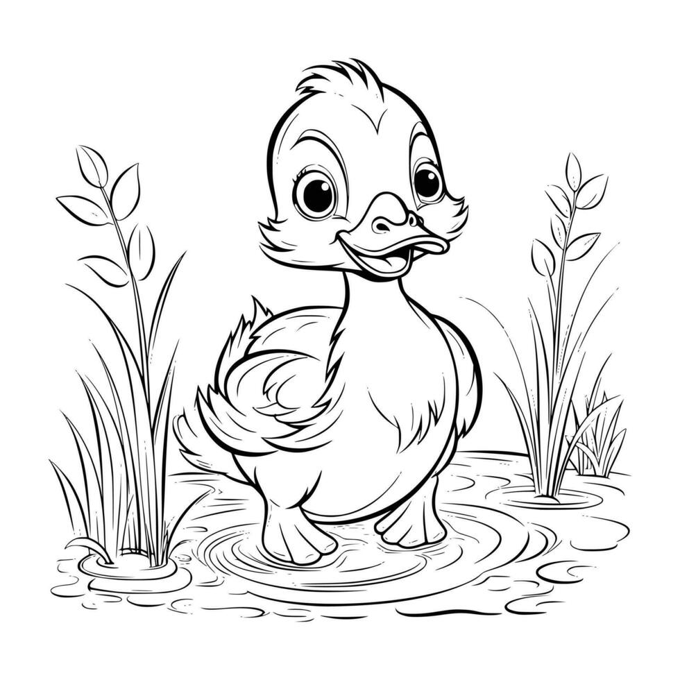 Baby Duck Swimming Coloring Pages Drawing For Kids vector