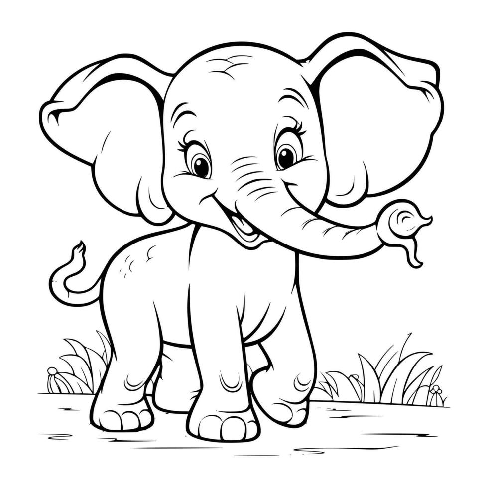 Baby Elephant Playing Coloring Pages Drawing For Kids vector