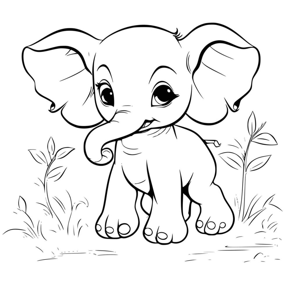 Baby Elephant Playing Coloring Pages Drawing For Kids vector