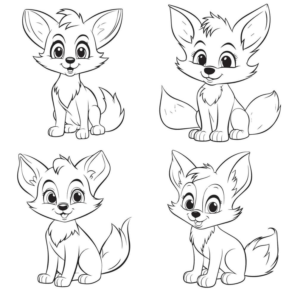 Coloring pages for toddlers, cartoon animation style, cute fox vector