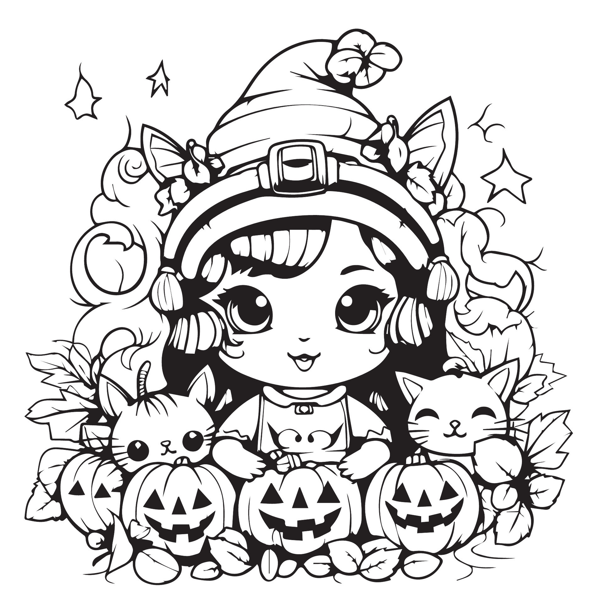 cute halloween coloring page 27497801 Vector Art at Vecteezy
