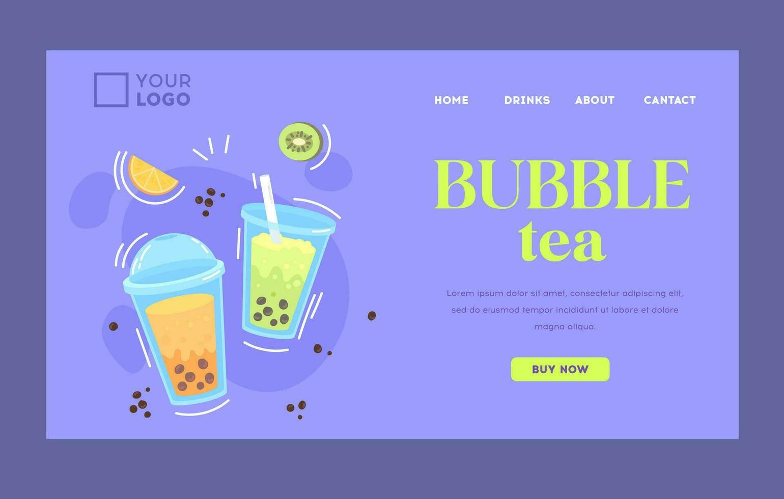 Bubble tea landing page template vector