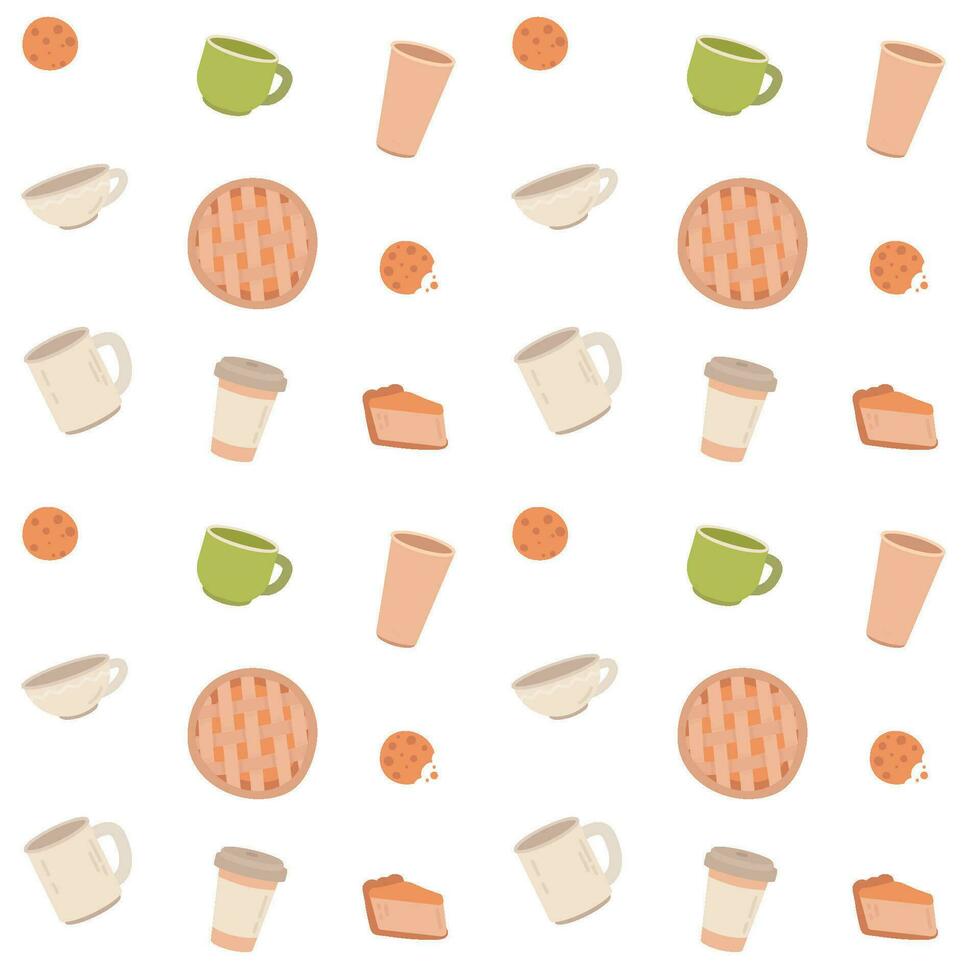 Cups and dessert seamless pattern vector