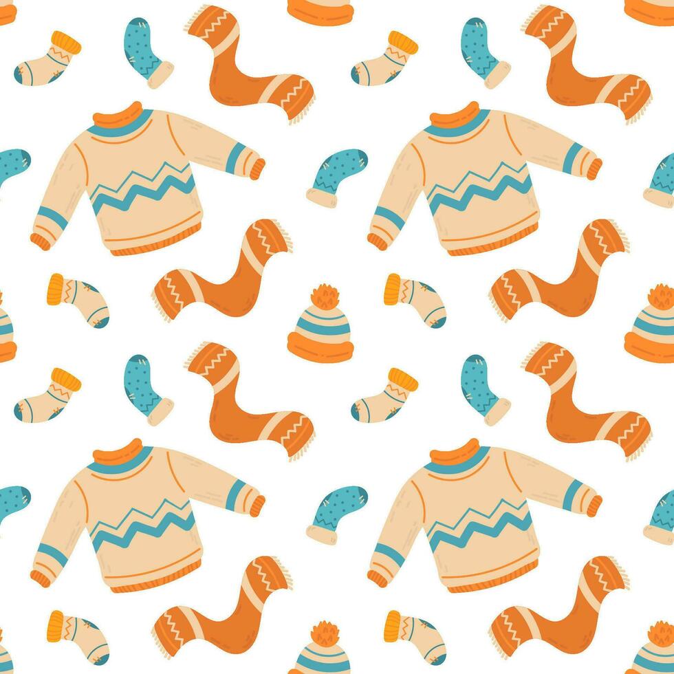 Autumn seamless pattern with warm clothes vector