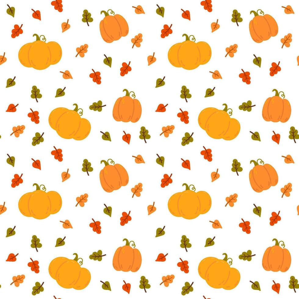 Autumn seamless pattern with pumpkin, leafs vector