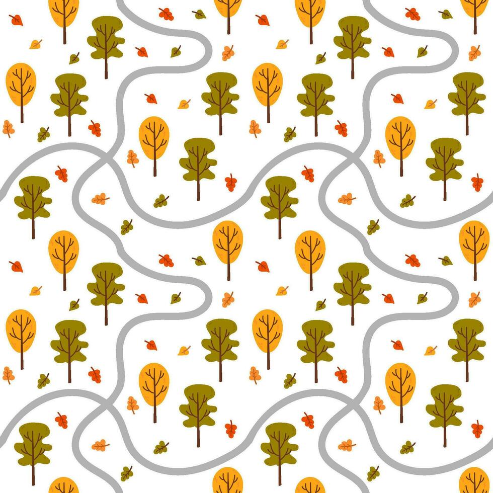 Autumn seamless pattern with forest and leafs vector