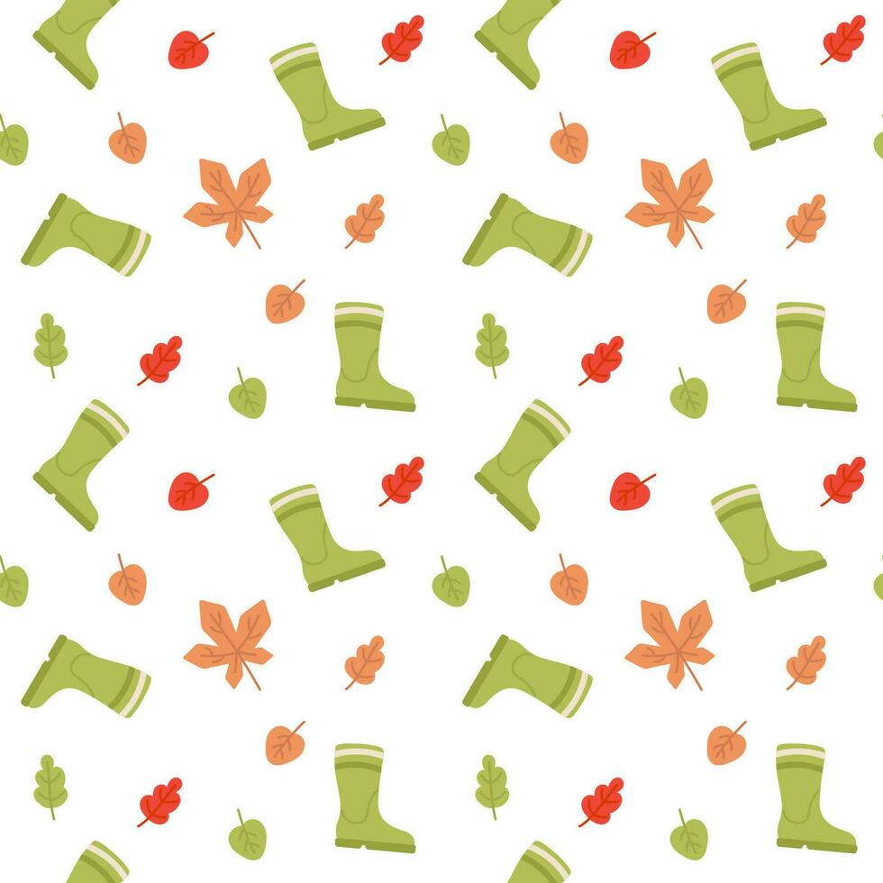 Autumn seamless pattern with leafs and boots vector