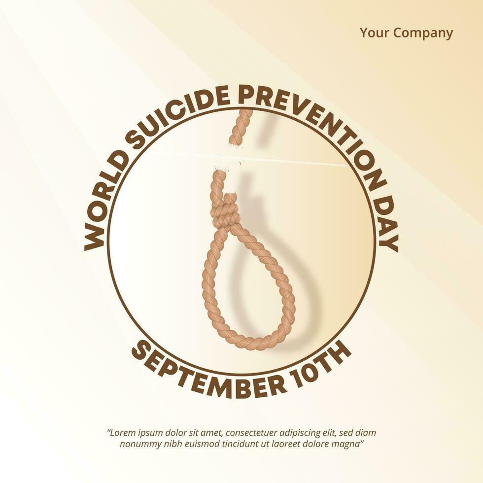 Square World Suicide Prevention Day background with a cut rope vector