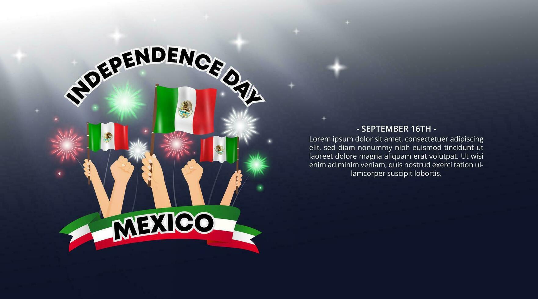 mexicano independencia día antecedentes con banderas y fuegos artificiales vector