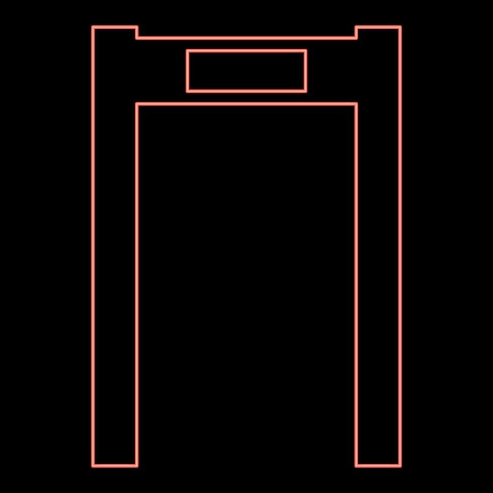 Neon metal detector arch airport frame control concept scanner security safety technology arched red color vector illustration image flat style