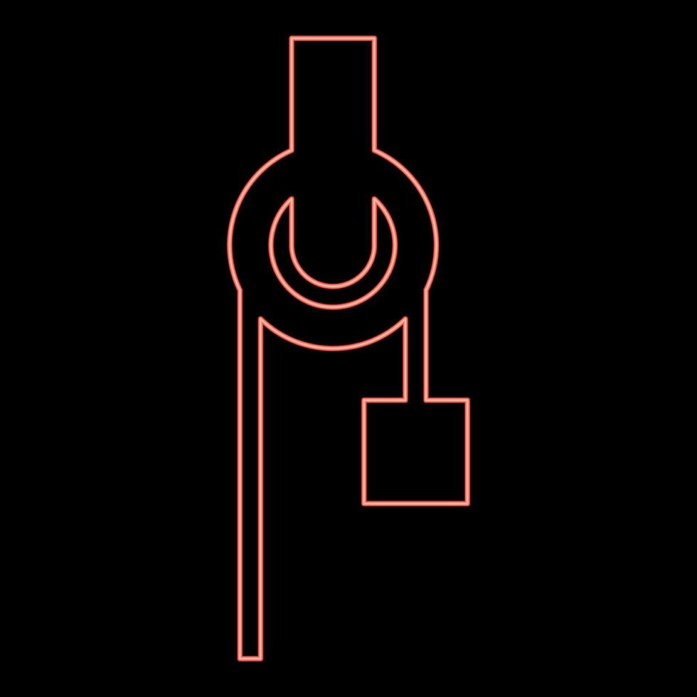 Neon winch with cord pulley construction climbing block equipment sheave with cargo weight freight burden red color vector illustration image flat style