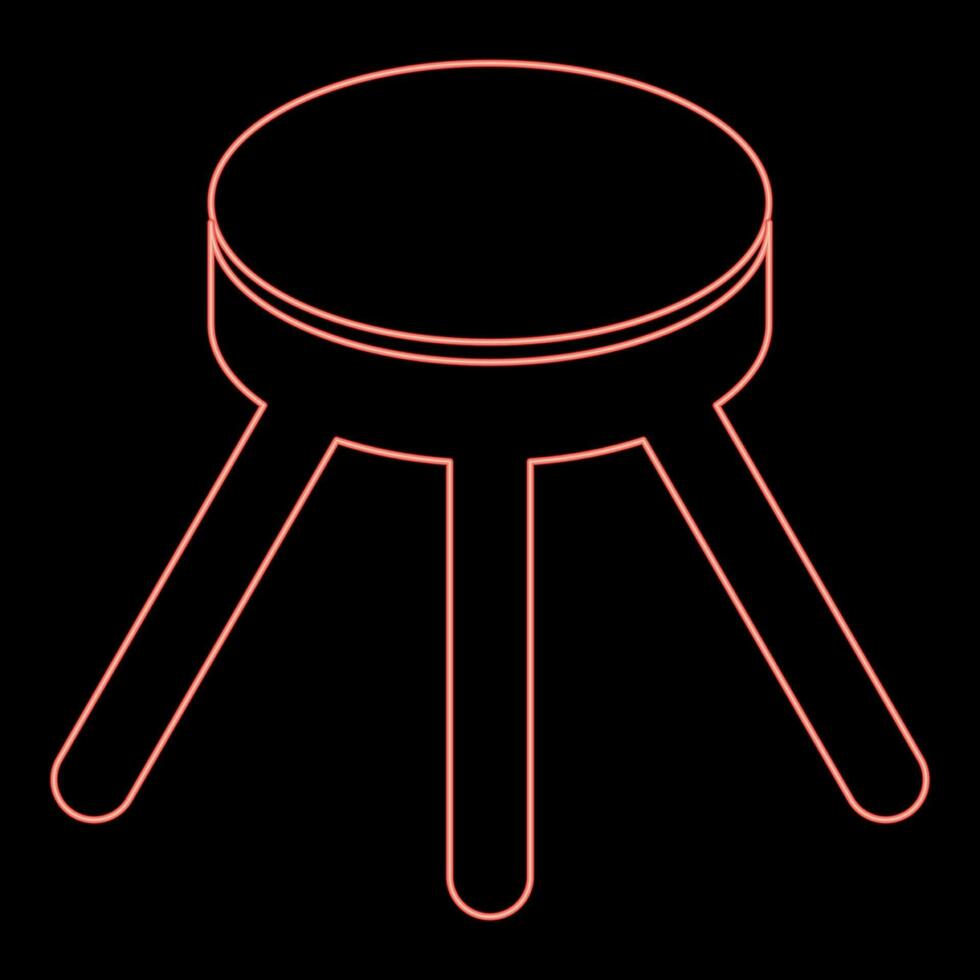 Neon stool with three legs furniture legged household concept red color vector illustration image flat style