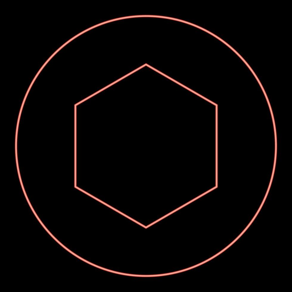 Neon rubber gasket puck under hexagon in circle red color vector illustration image flat style