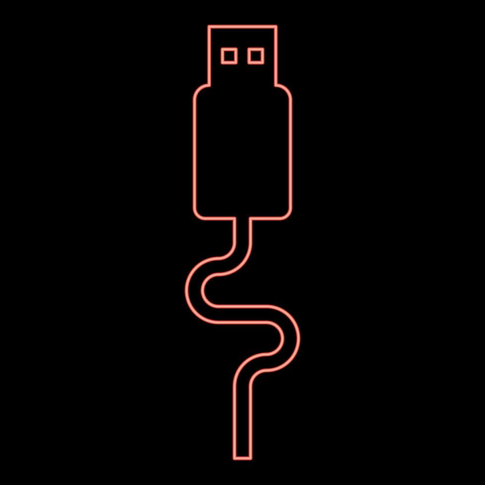 Neon uSB cable connector type A data red color vector illustration image flat style
