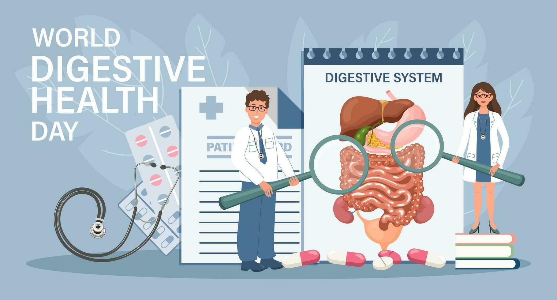 World Digestive Health Day for landing page. Doctors investigate and treat diseases of the digestive system. Health care and medicine. Template, banner, vector
