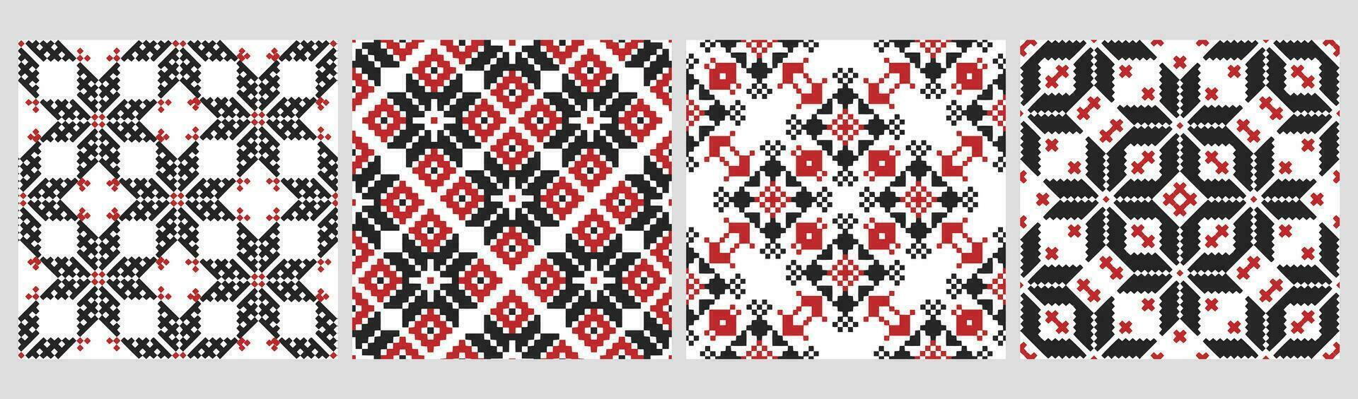 Set of ethnic seamless patterns. Geometric abstract two-color patterns Ethnic motifs. Print, textile, background, vector
