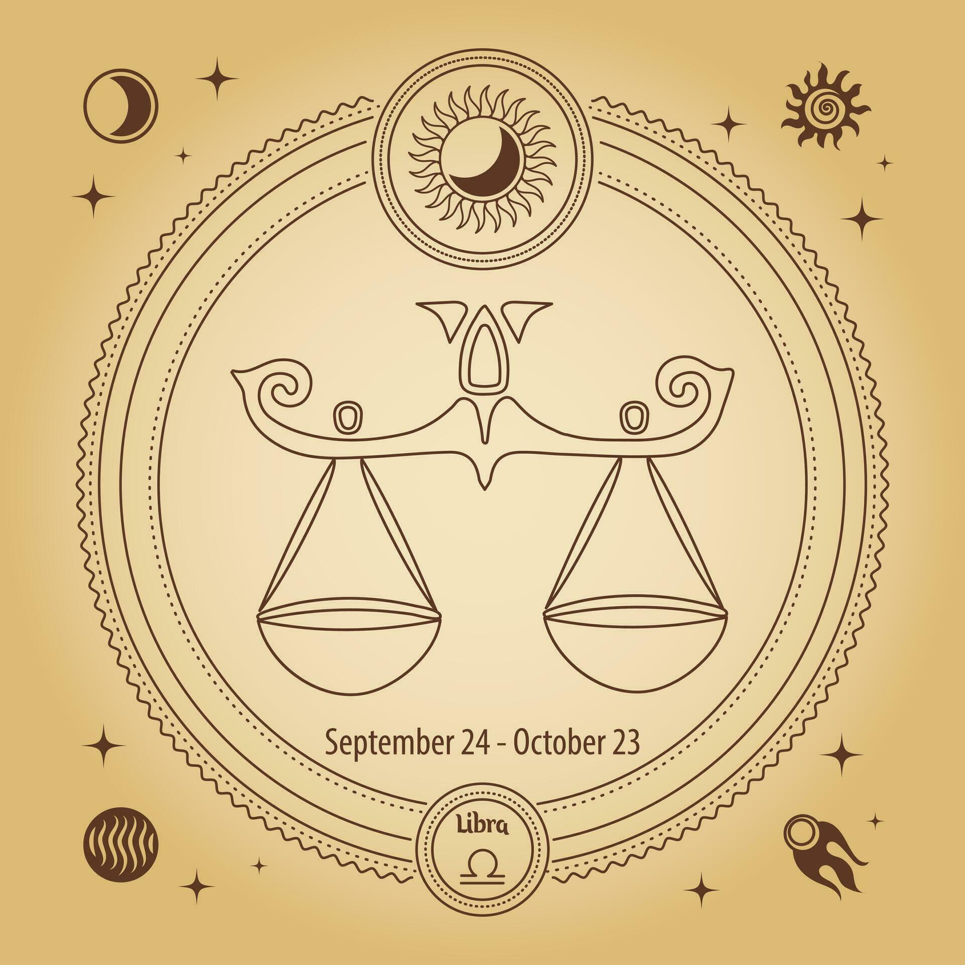 Libra Zodiac sign, astrological horoscope sign. Outline drawing in a
