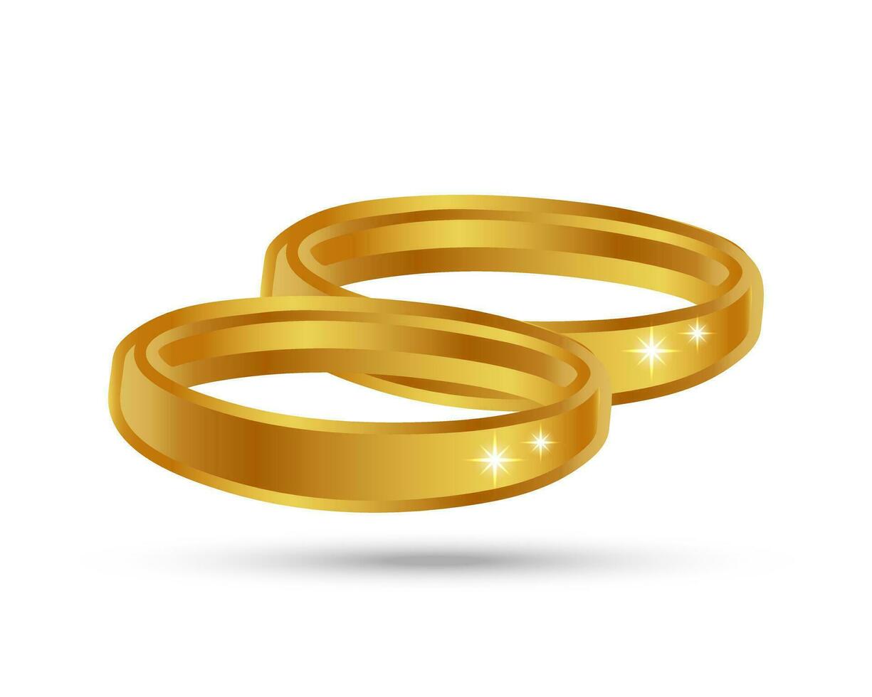 Golden wedding rings on a white background. Luxury icon, wedding invitation design, vector