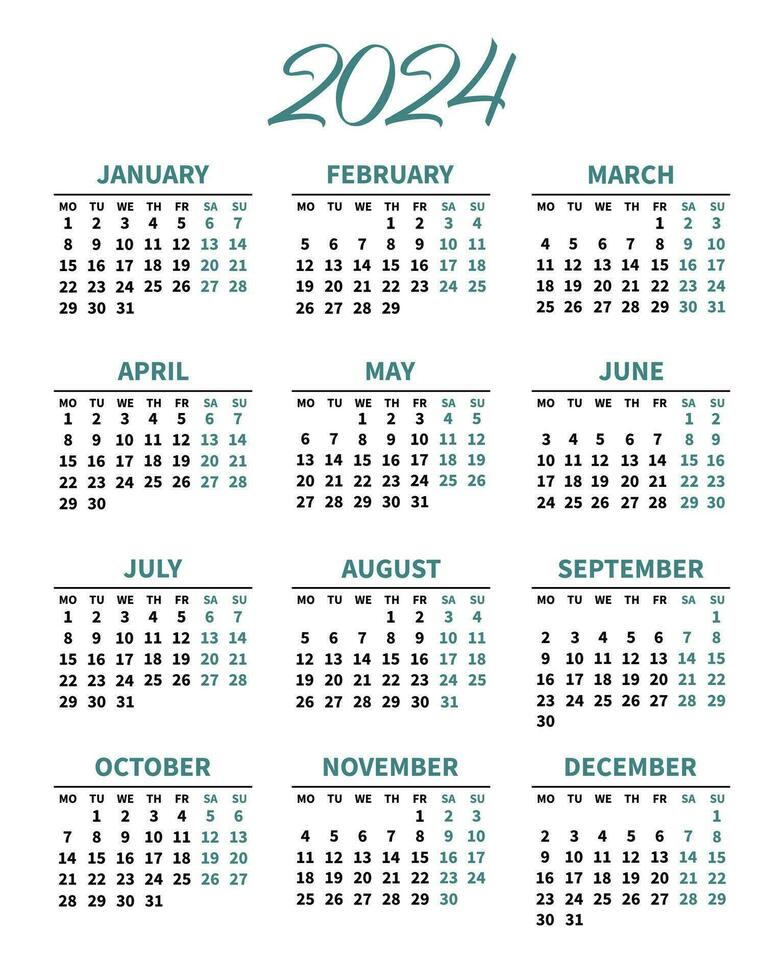 Calendar 2024 - All months 26819241 Vector Art at Vecteezy