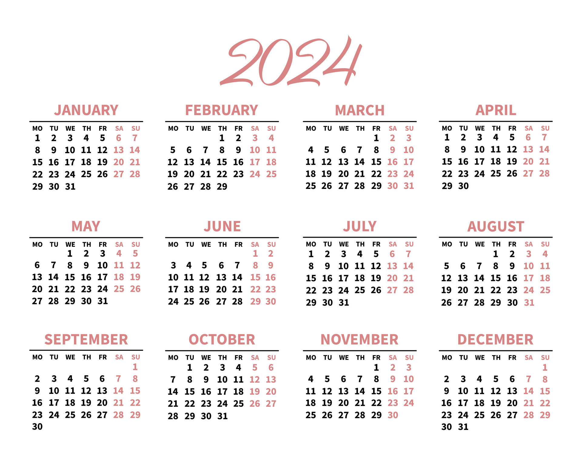 Classic calendar 2024, days and months. Print, poster, vector 27498108  Vector Art at Vecteezy