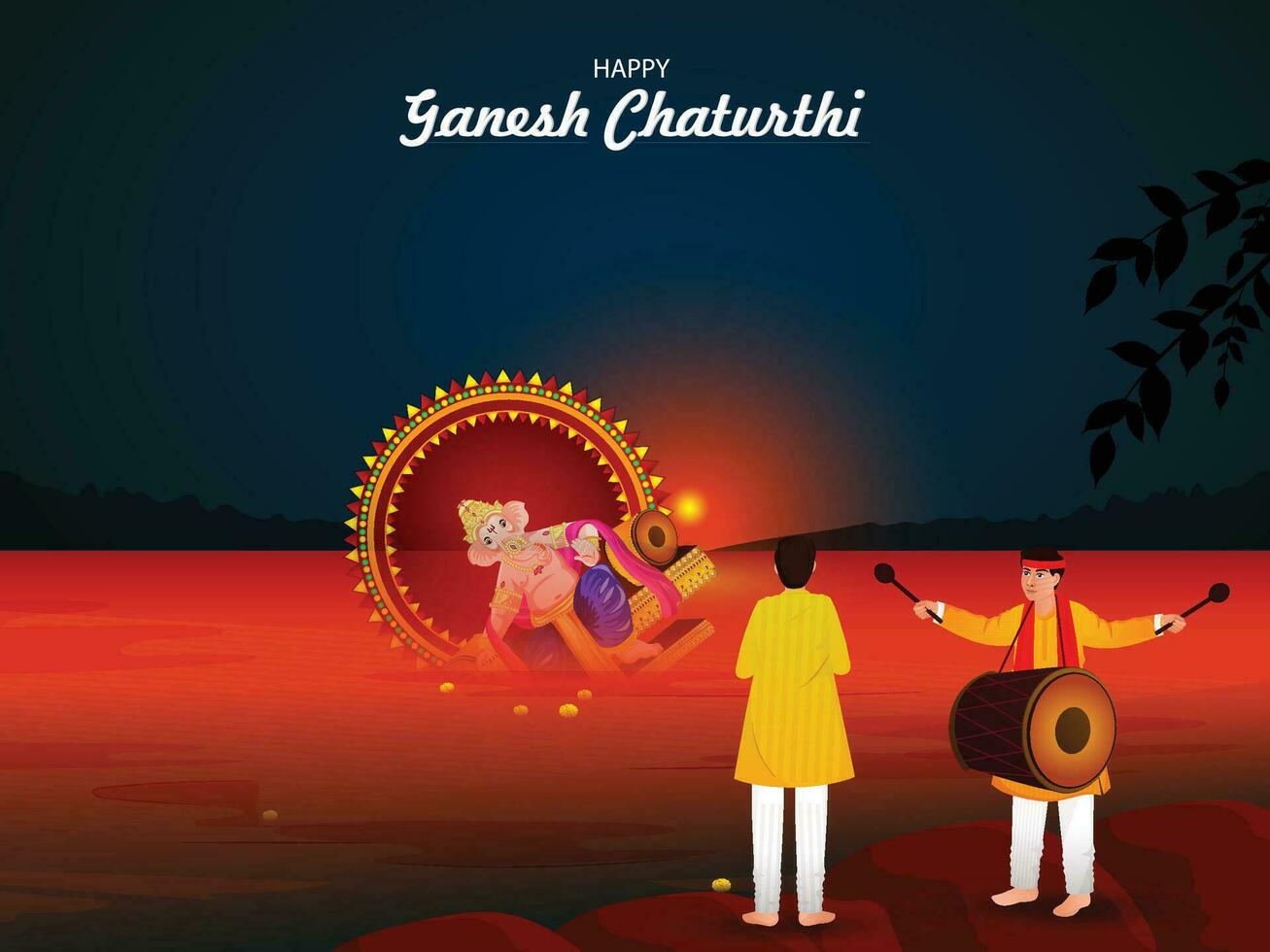 Realistic vector illustration of indian festival happy ganesh chaturthi