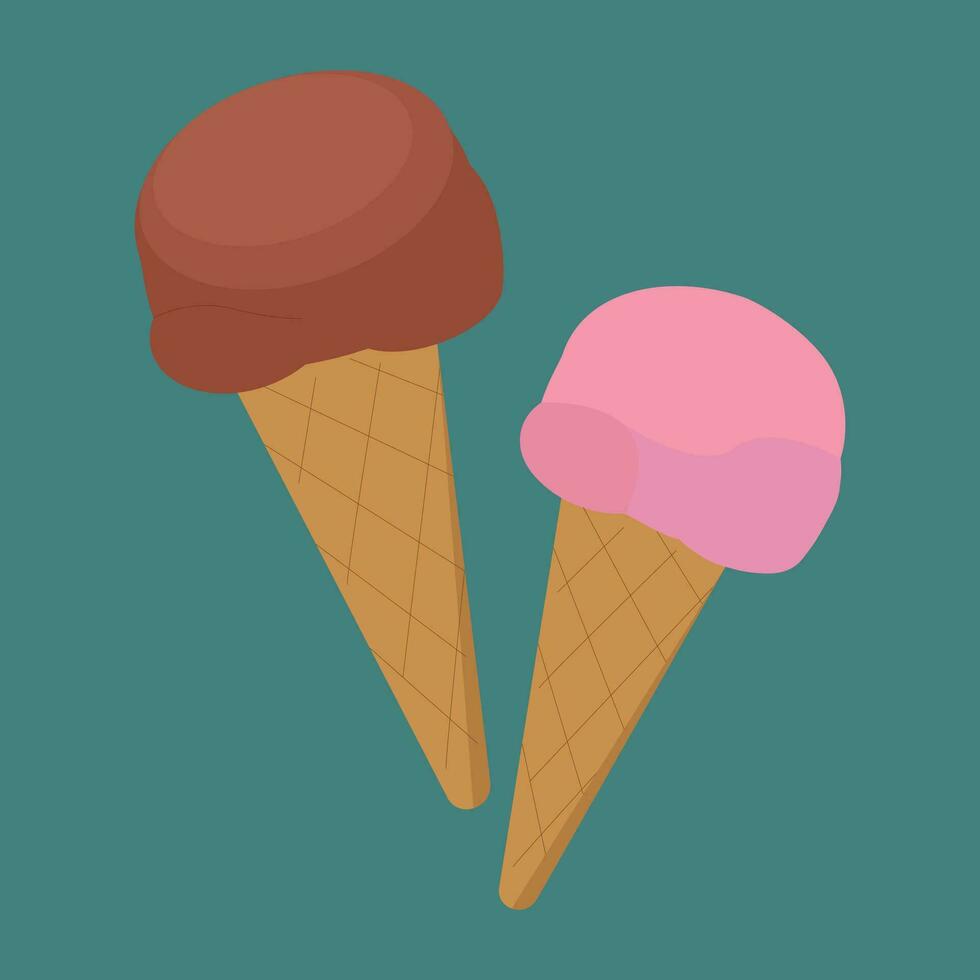 ice cream cone, chocolate ice cream, strawberry ice cream. ice cream on a hot day vector