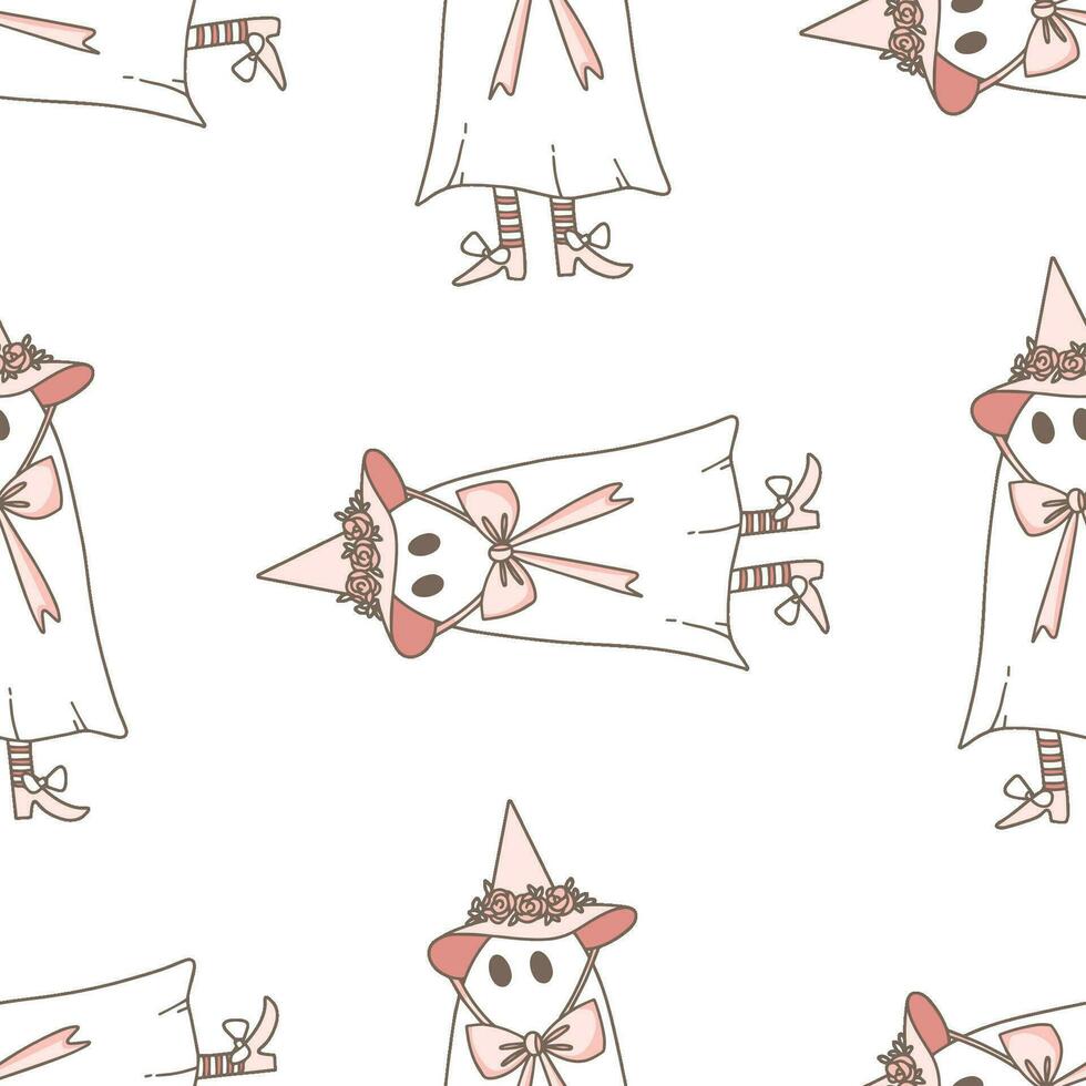 cute ghost in a white sheet for Halloween vector