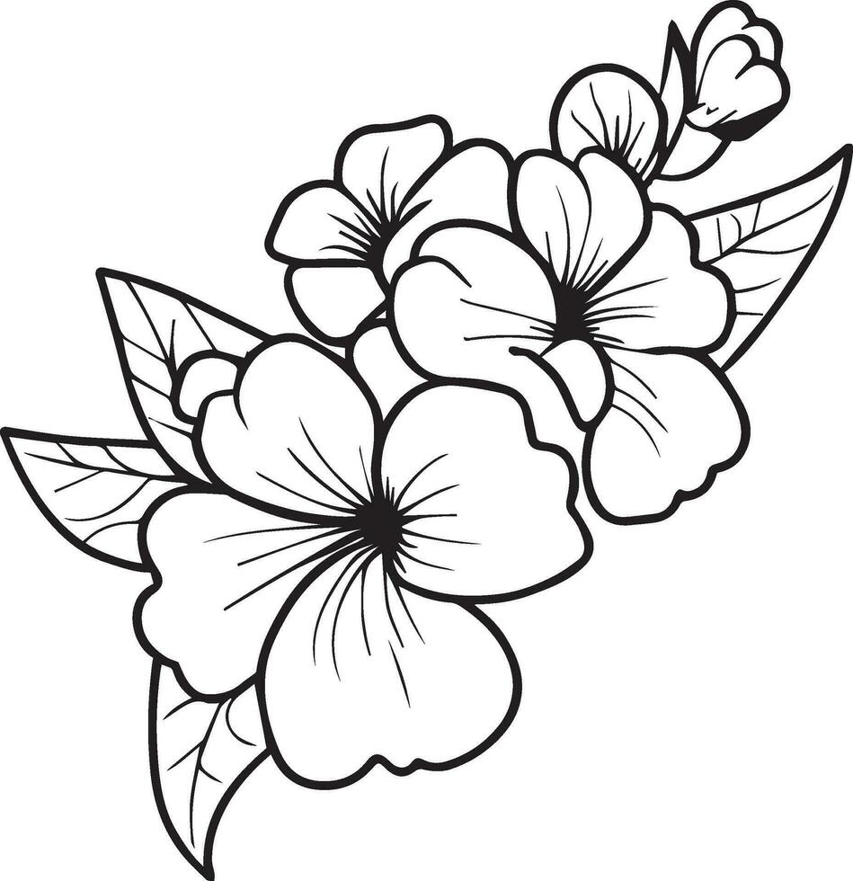 contorno impresión con flores prímula flor, primavera ramo de flores hojas, y brotes, primavera flor tatuaje dibujo. primavera flores ilustración colorante página para niños vector