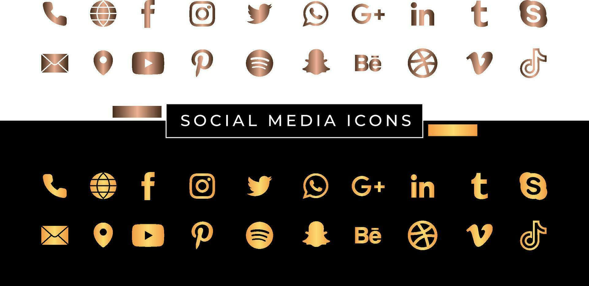 Social media icons in gold or rose gold colour vector