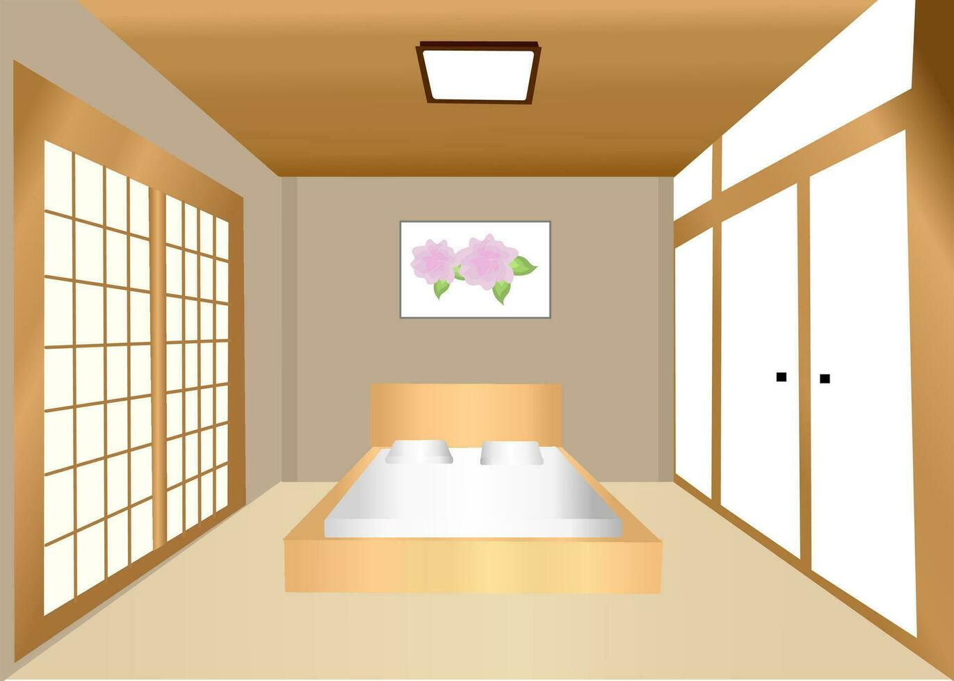 ilustración de interferencia cama habitación decoración en muji estilo mínimo interior diseño vector