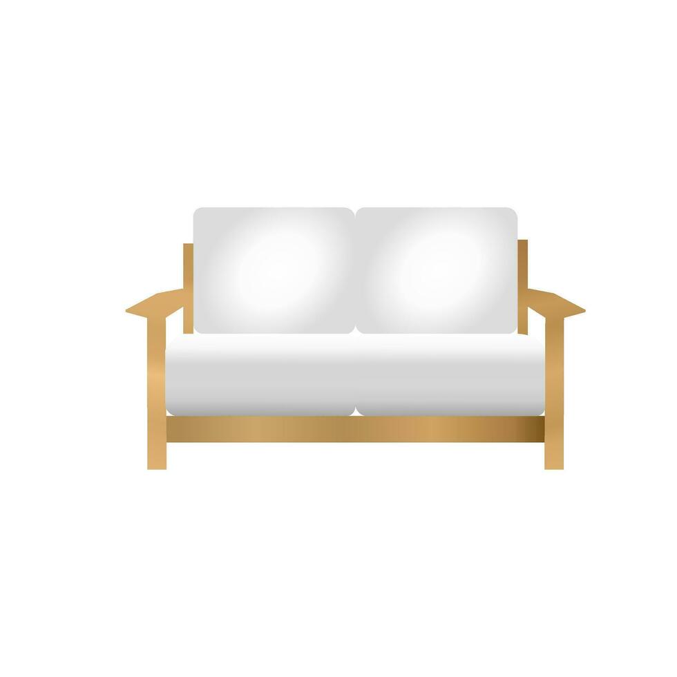 The illustration of wooden sofa and white pillow Muji style Japanese style for interior design concept vector