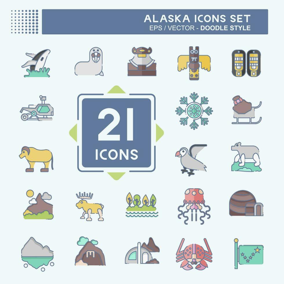 icono conjunto Alaska. relacionado a educación símbolo. garabatear estilo. sencillo diseño editable. sencillo ilustración vector