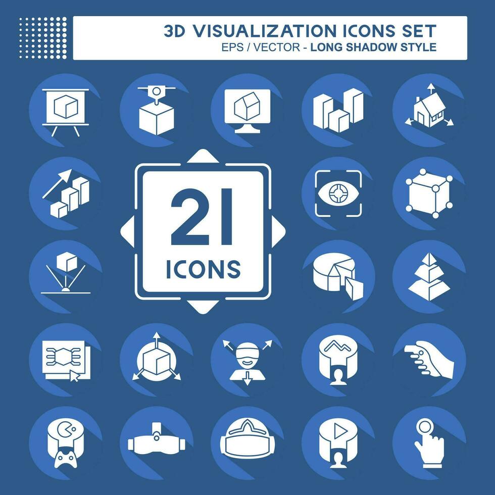 Icon Set 3D Visualization. related to 3D Visualization symbol. long shadow style. simple design editable. simple illustration vector