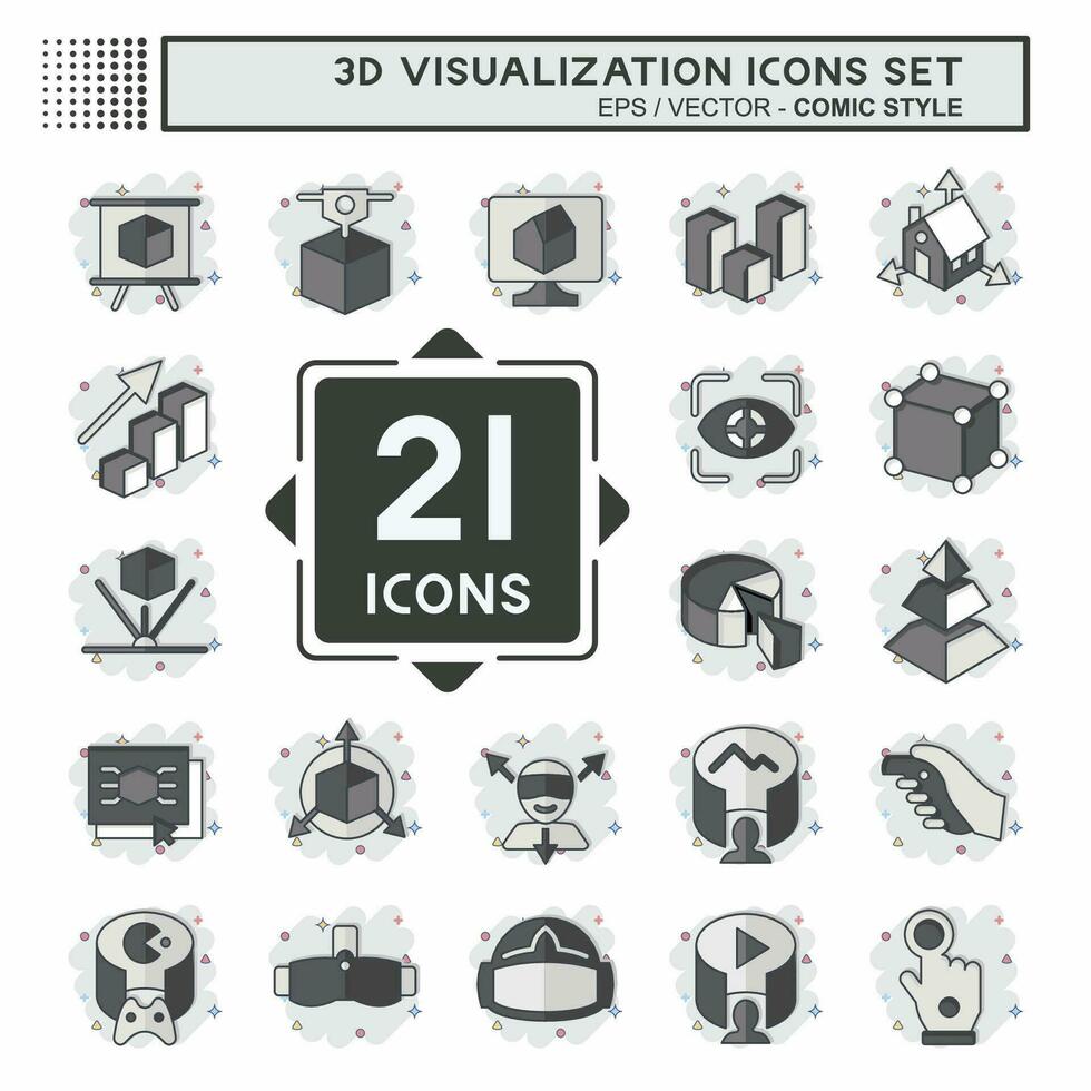 Icon Set 3D Visualization. related to 3D Visualization symbol. comic style. simple design editable. simple illustration vector