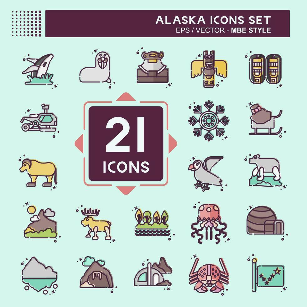 Icon Set Alaska. related to Education symbol. MBE style. simple design editable. simple illustration vector