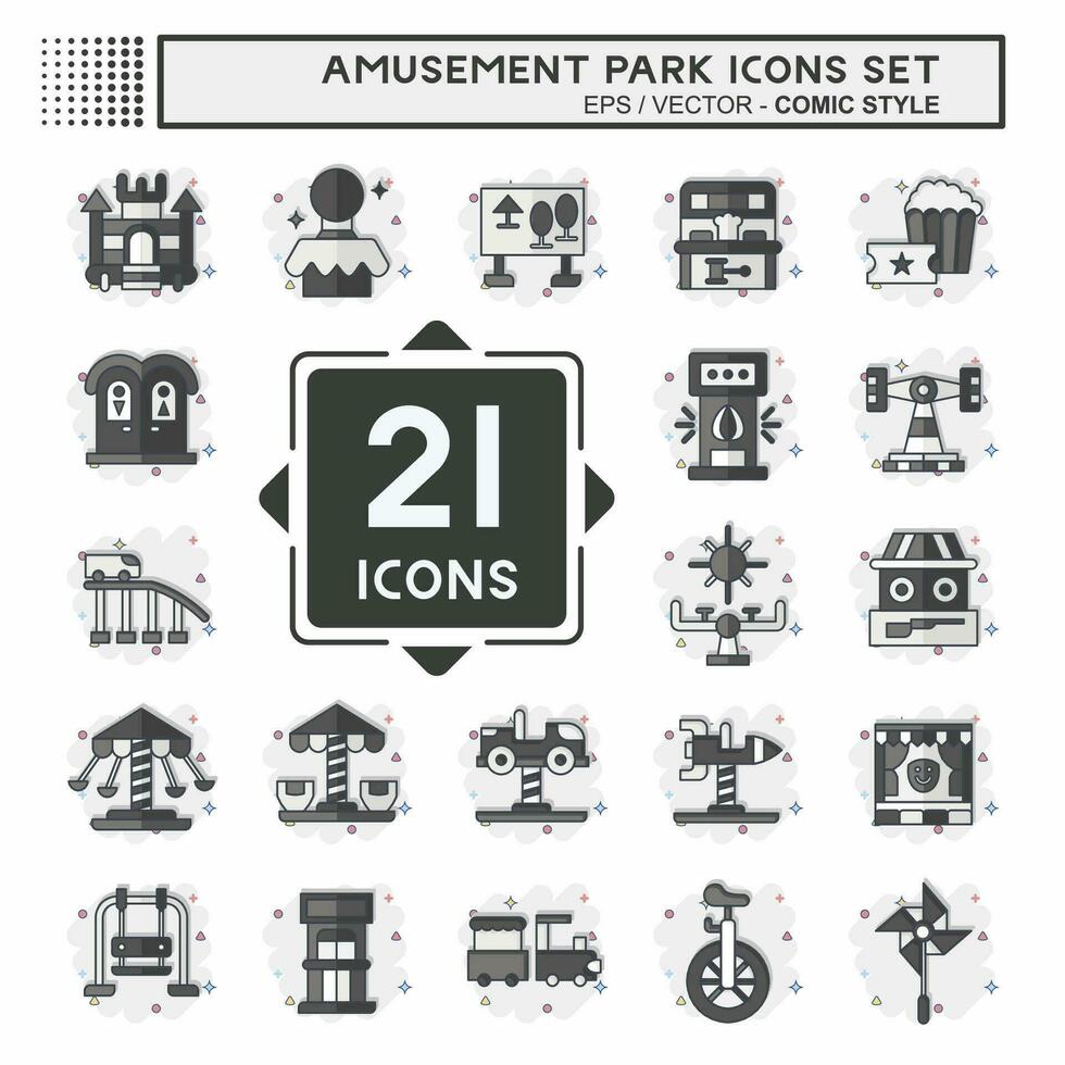 Icon Set Amusement Park. related to Circus symbol. comic style. simple design editable. simple illustration vector