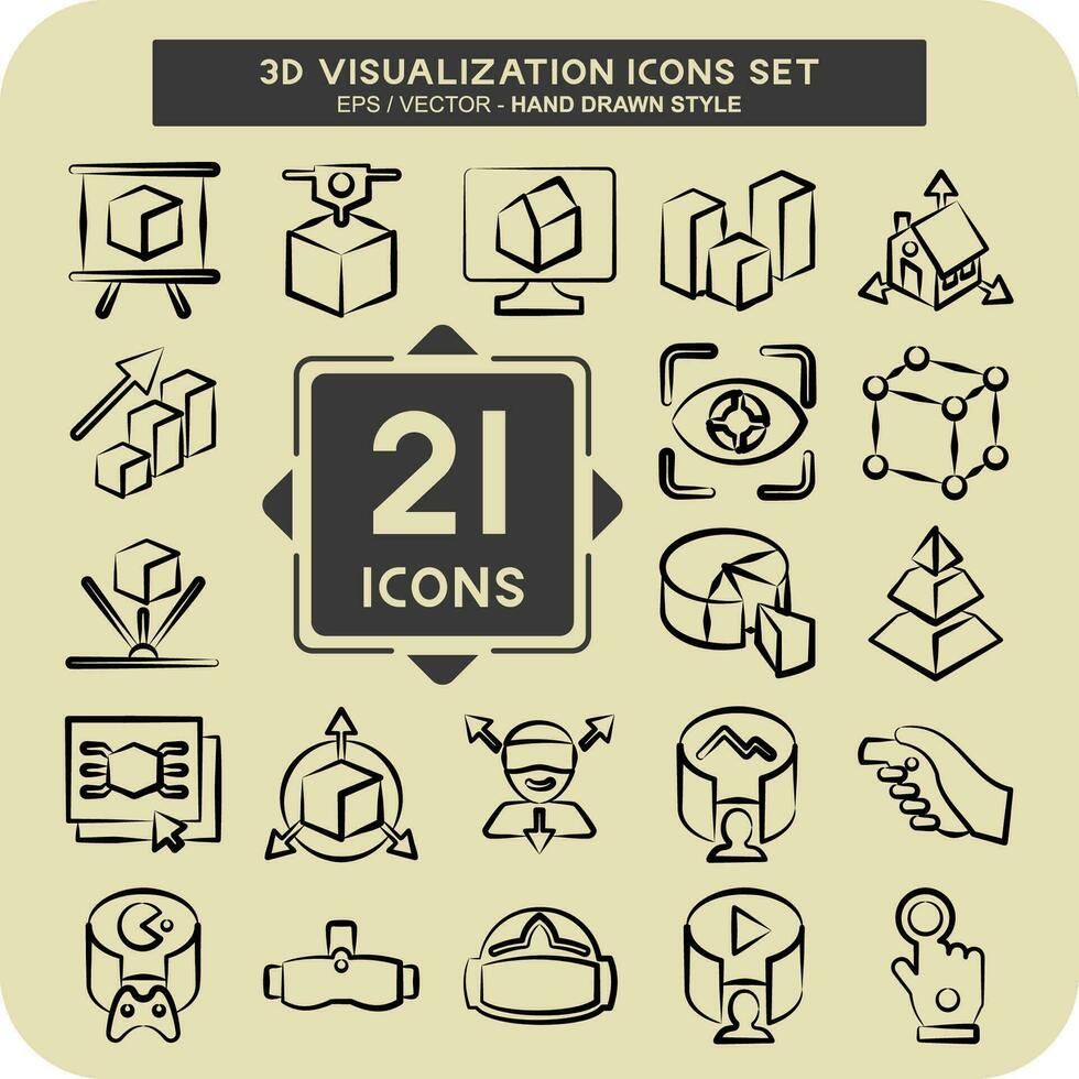 Icon Set 3D Visualization. related to 3D Visualization symbol. hand drawn style. simple design editable. simple illustration vector