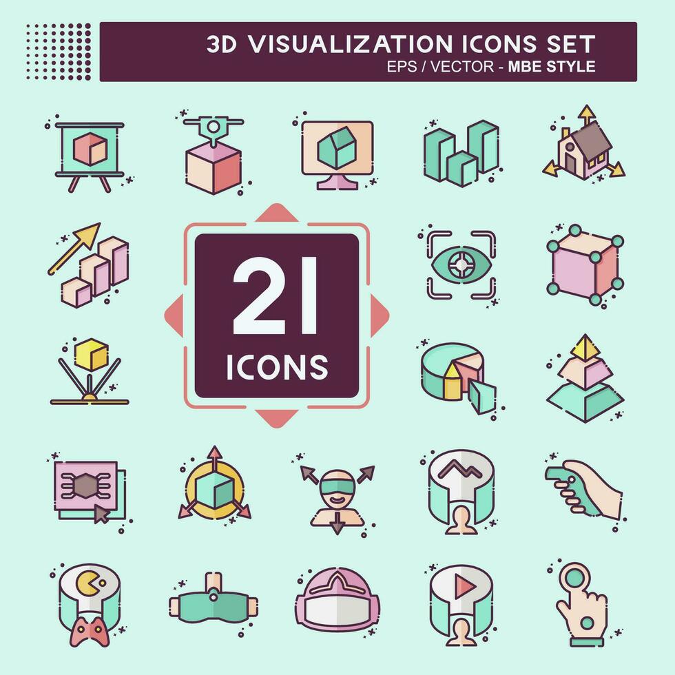 Icon Set 3D Visualization. related to 3D Visualization symbol. MBE style. simple design editable. simple illustration vector