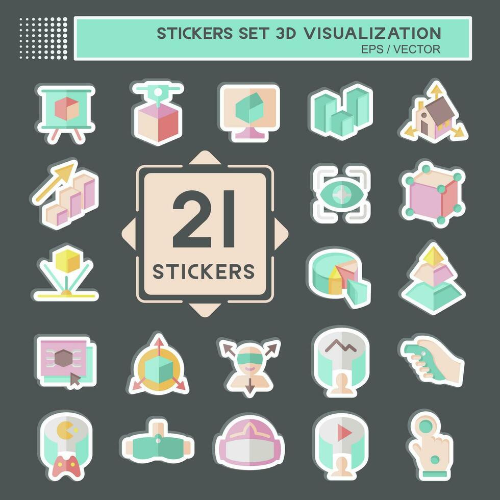 Sticker Set 3D Visualization. related to 3D Visualization symbol. simple design editable. simple illustration vector