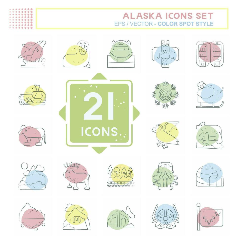 Icon Set Alaska. related to Education symbol. Color Spot Style. simple design editable. simple illustration vector