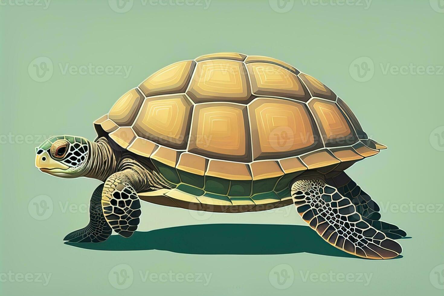 illustration of a turtle on a green background in cartoon style. ai generative photo