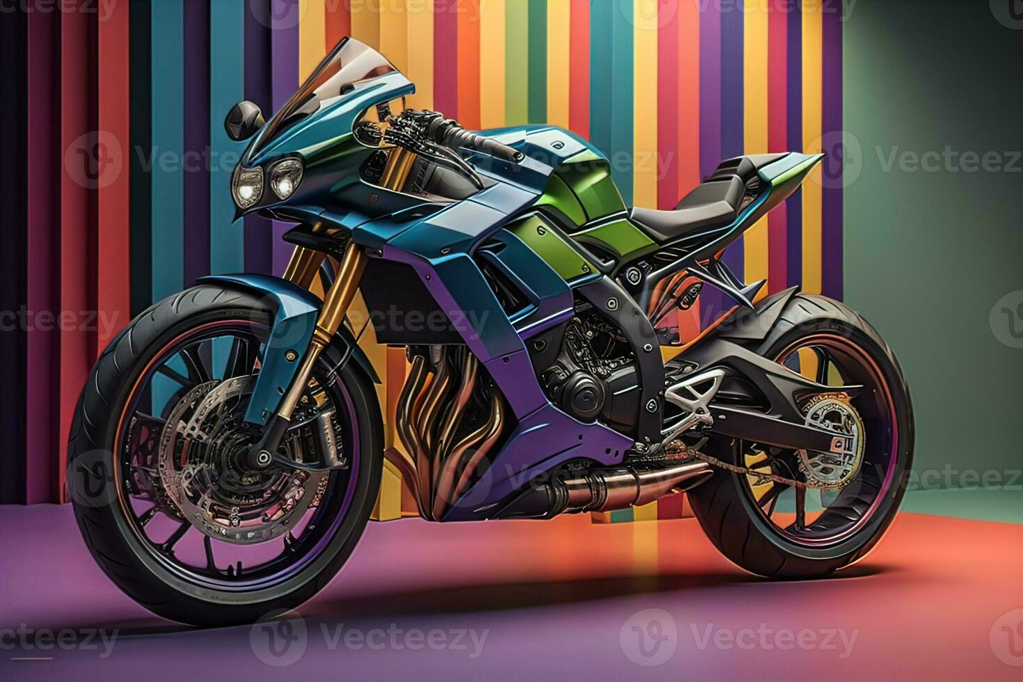 Modern powerful sports motorcycle on a colorful background. ai generative photo