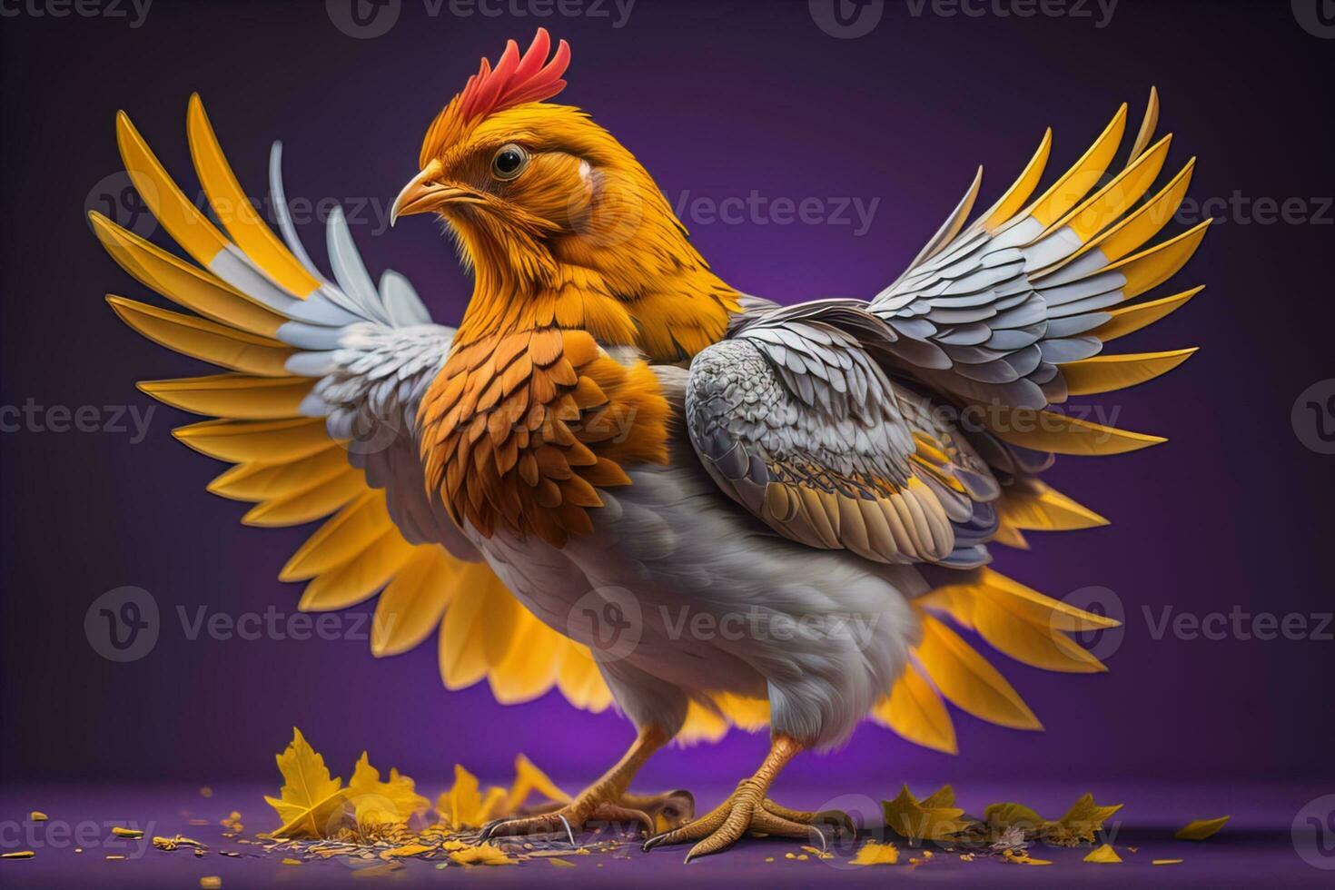 Colorful chicken on a solid color background, studio photo. ai generative photo